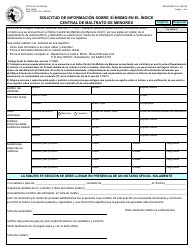 Document preview: Formulario BCIA4056S Solicitud De Informacion Sobre Si Mismo En El Indice Central De Maltrato De Menores - California (Spanish)