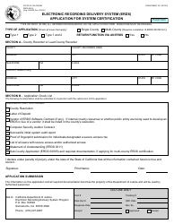 Document preview: Form ERDS0001A Application for System Certification - Electronic Recording Delivery System (Erds) - California