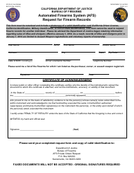 Form BOF053 Automated Firearms System (Afs) Request for Firearm Records - California