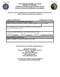 Form BOF08-319 Firearms Shipment Modification/Cancellation - California Firearms Licensee Check (Cflc) - California