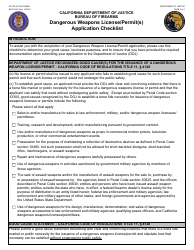 Form BOF031A Dangerous Weapons License/Permit(S) Application Checklist - California