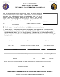 Document preview: Form BOF4009C Request for Hearing for Relief From Firearms Prohibition - California