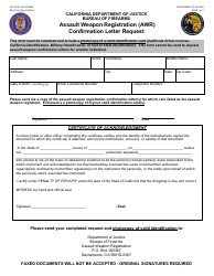 Form BOF1033 Assault Weapon Registration (Awr) Confirmation Letter Request - California