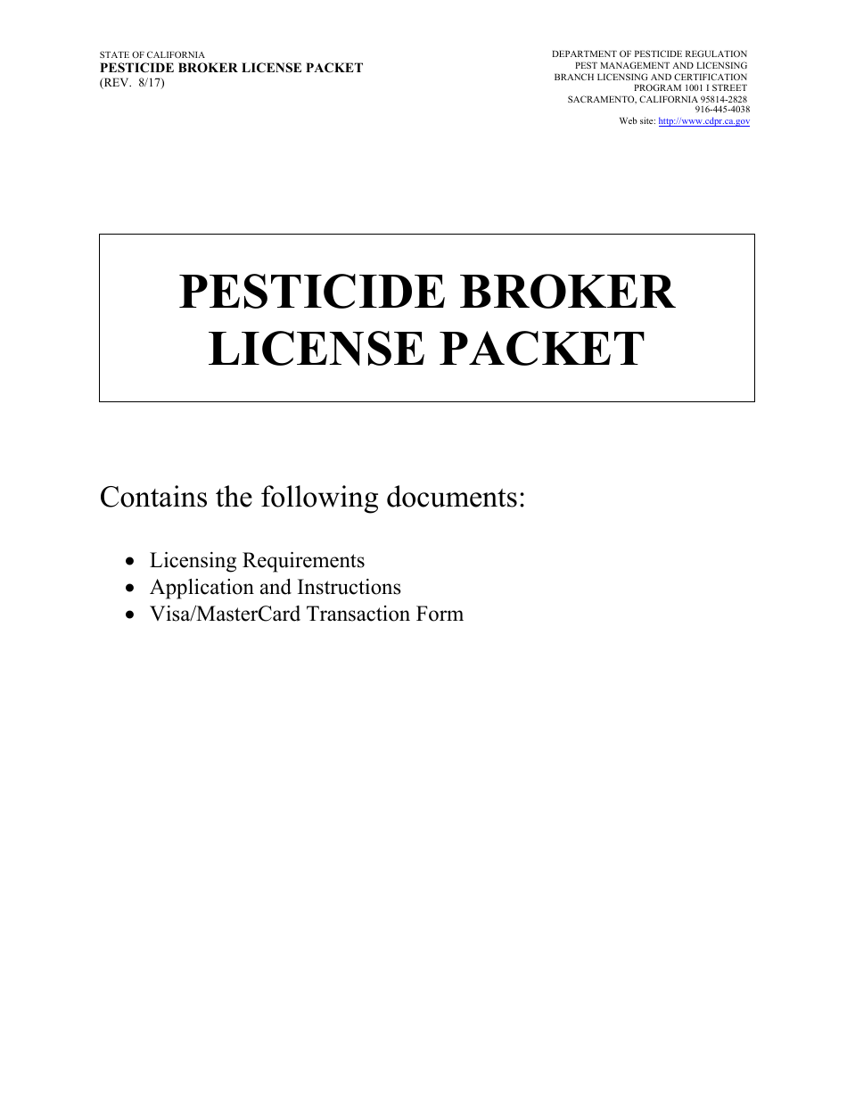 Pesticide Broker License Packet - California, Page 1