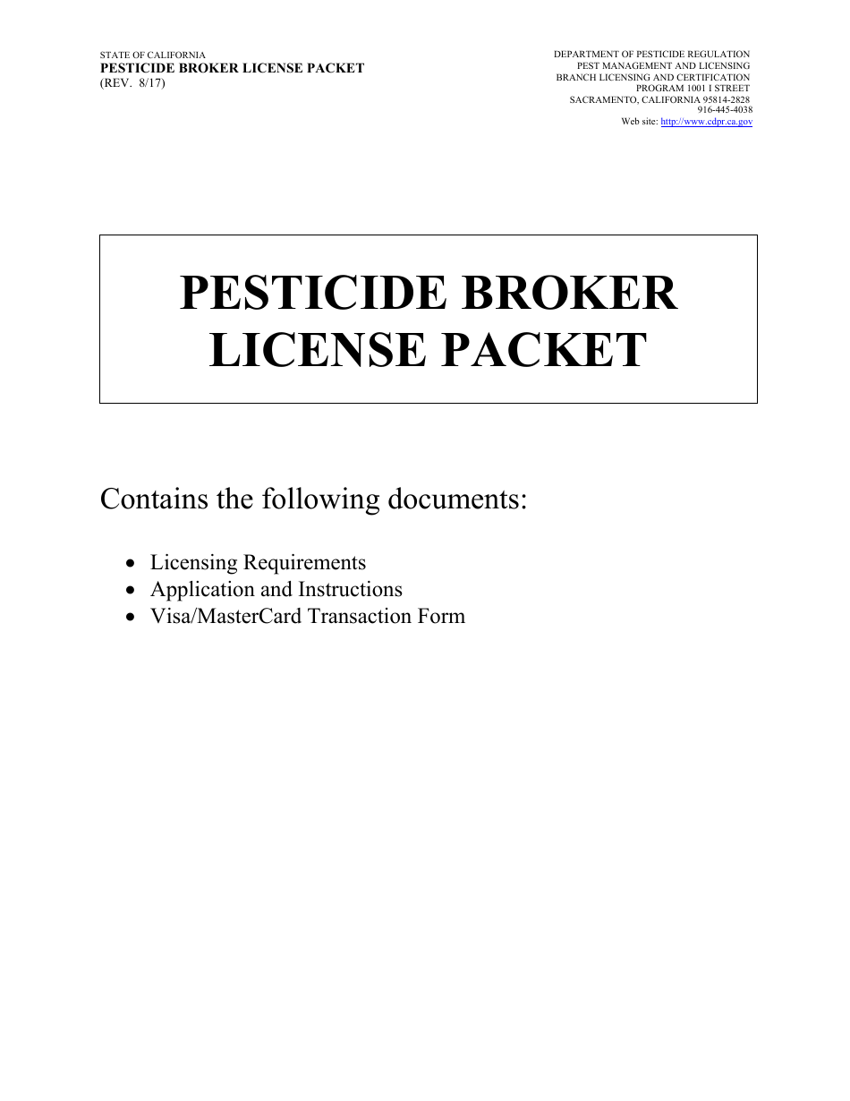 California Pesticide Broker License Packet Fill Out, Sign Online and