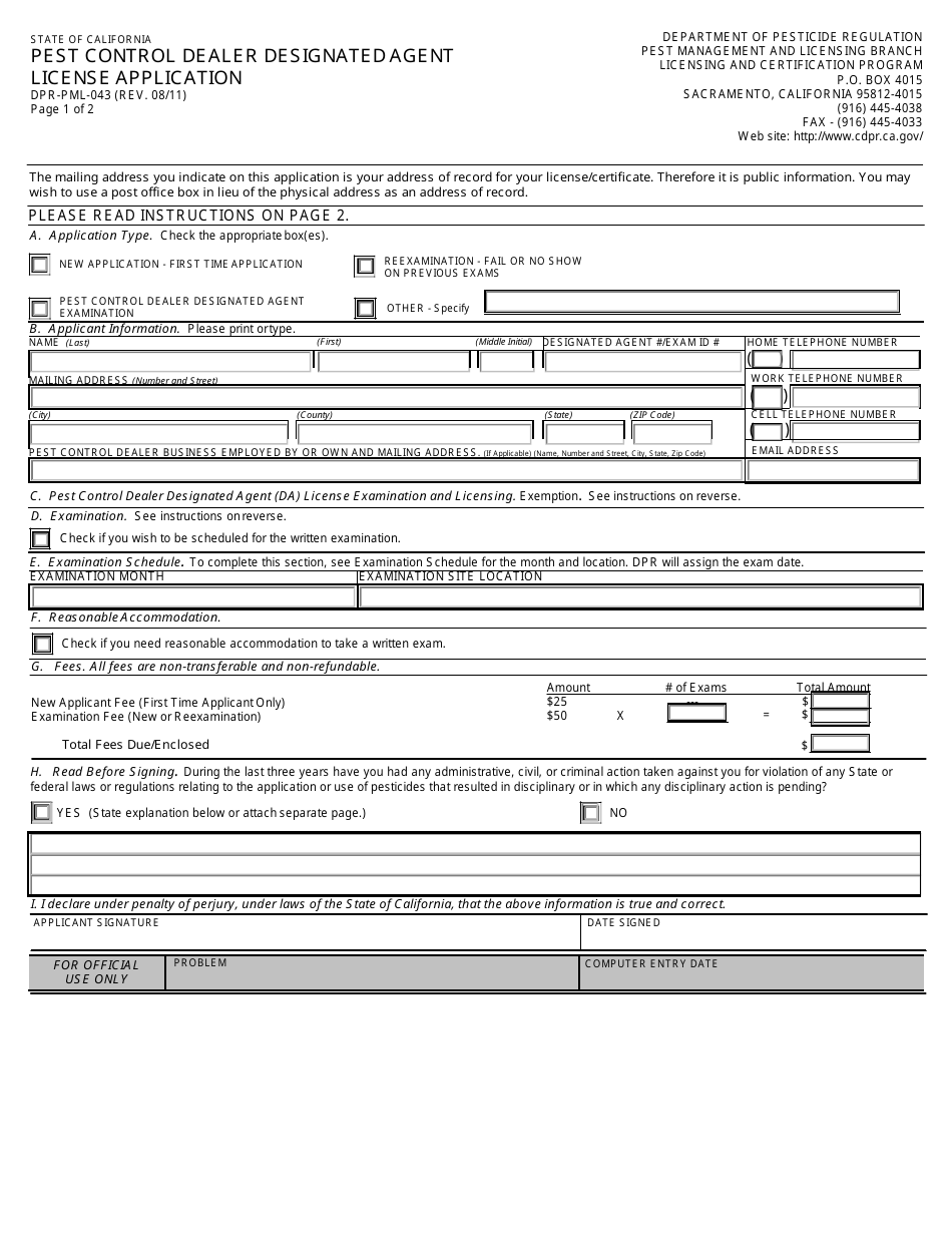 Pest Control Dealer Designated Agent License Packet - California, Page 7