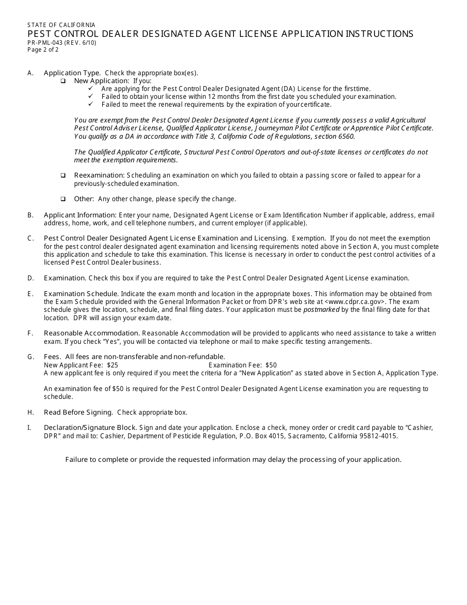 Pest Control Dealer Designated Agent License Packet - California, Page 8