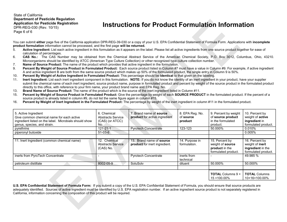 Form DPR-REG-030 Application for Pesticide Registration - California, Page 6