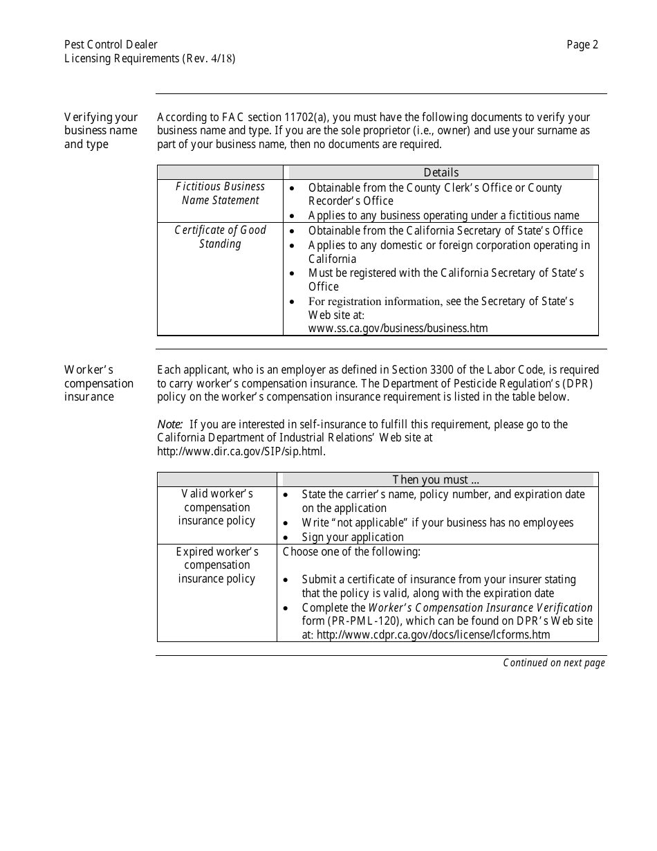 Pest Control Dealer Business License Packet - California, Page 3