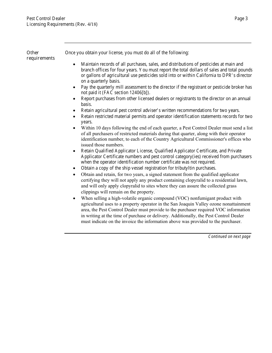 Pest Control Dealer Business License Packet - California, Page 4