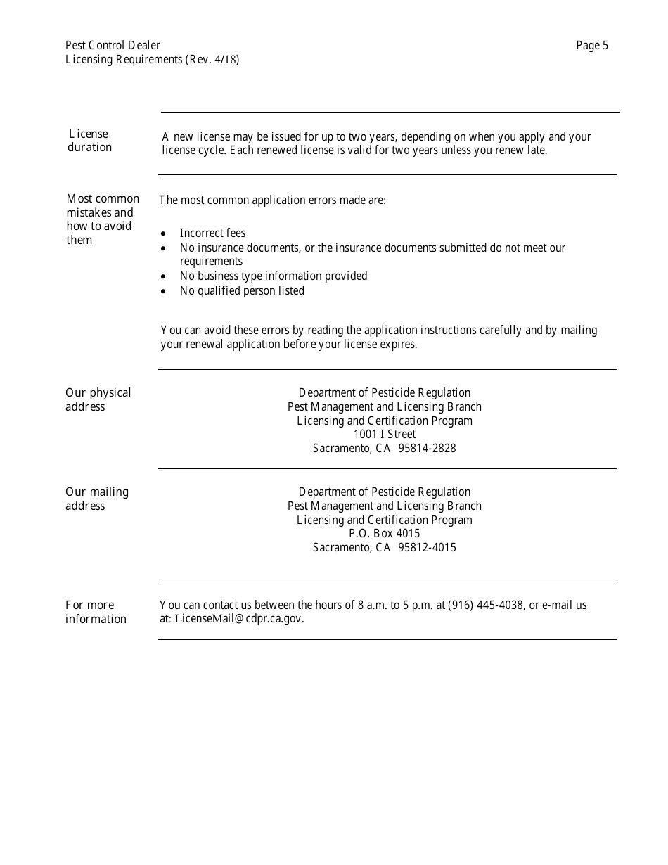 California Pest Control Dealer Business License Packet Fill Out, Sign