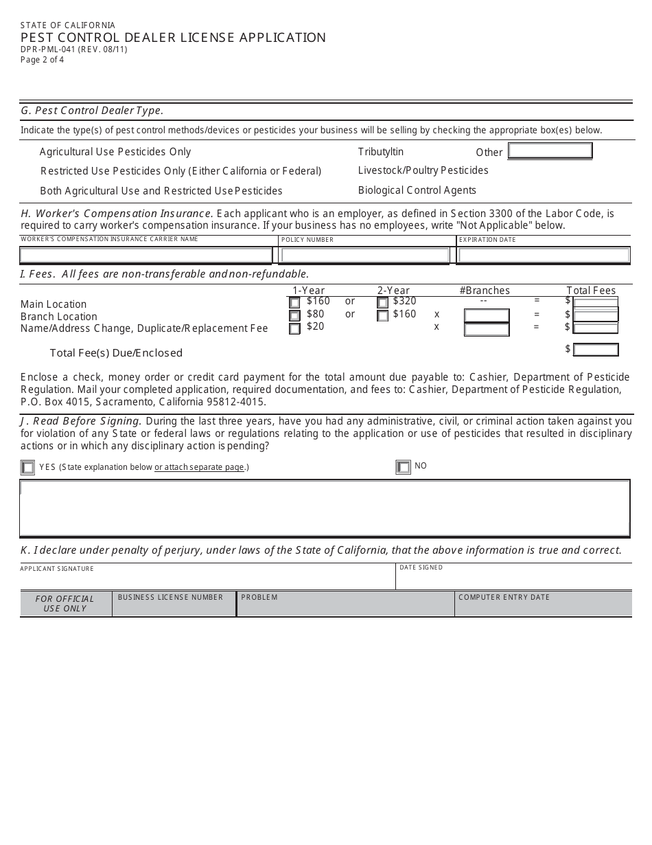 California Pest Control Dealer Business License Packet - Fill Out, Sign ...