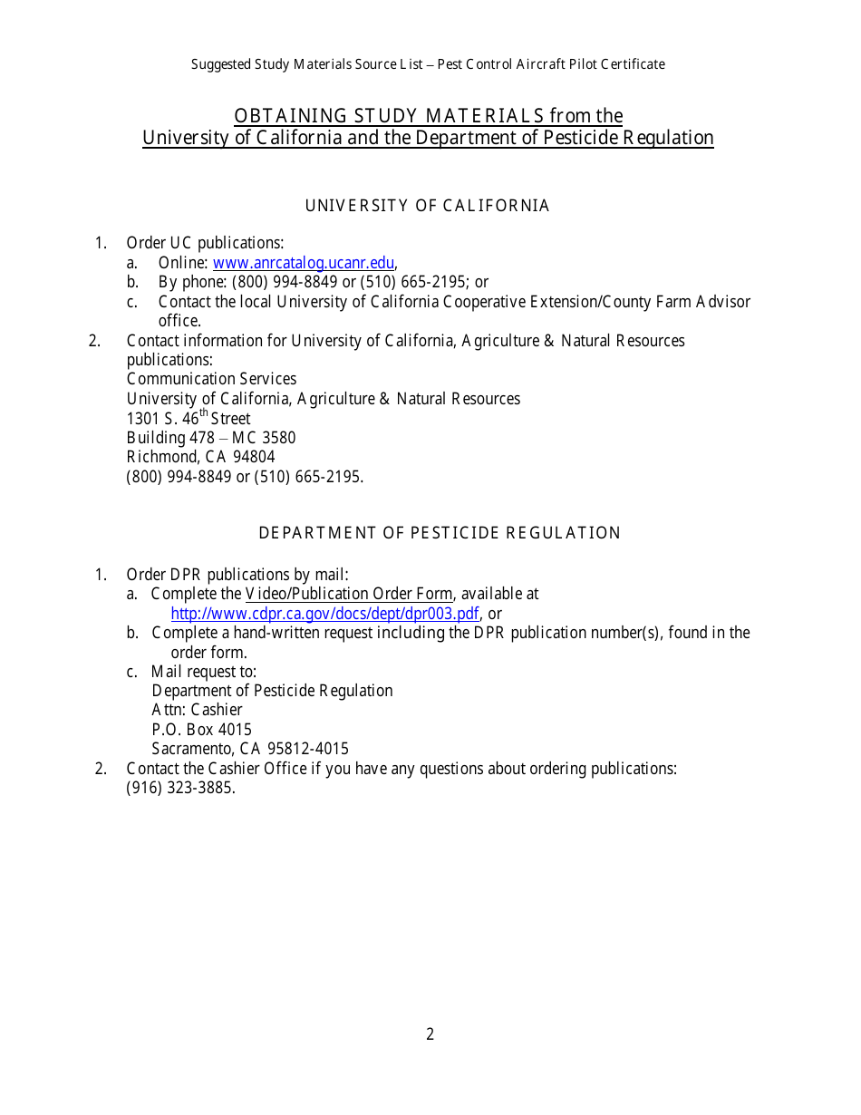 Aircraft Pilot Pest Control Certificate Packet - California, Page 12