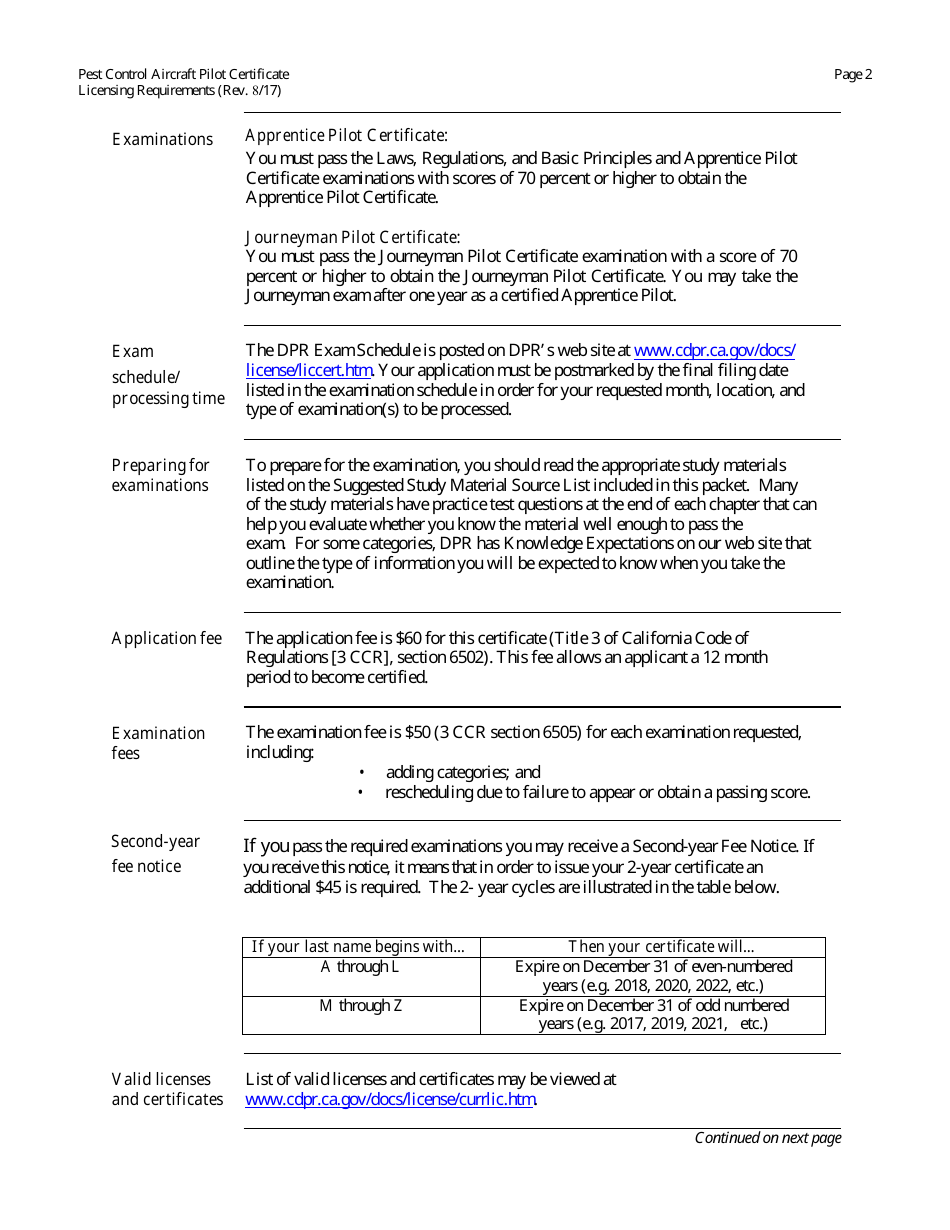 Aircraft Pilot Pest Control Certificate Packet - California, Page 3