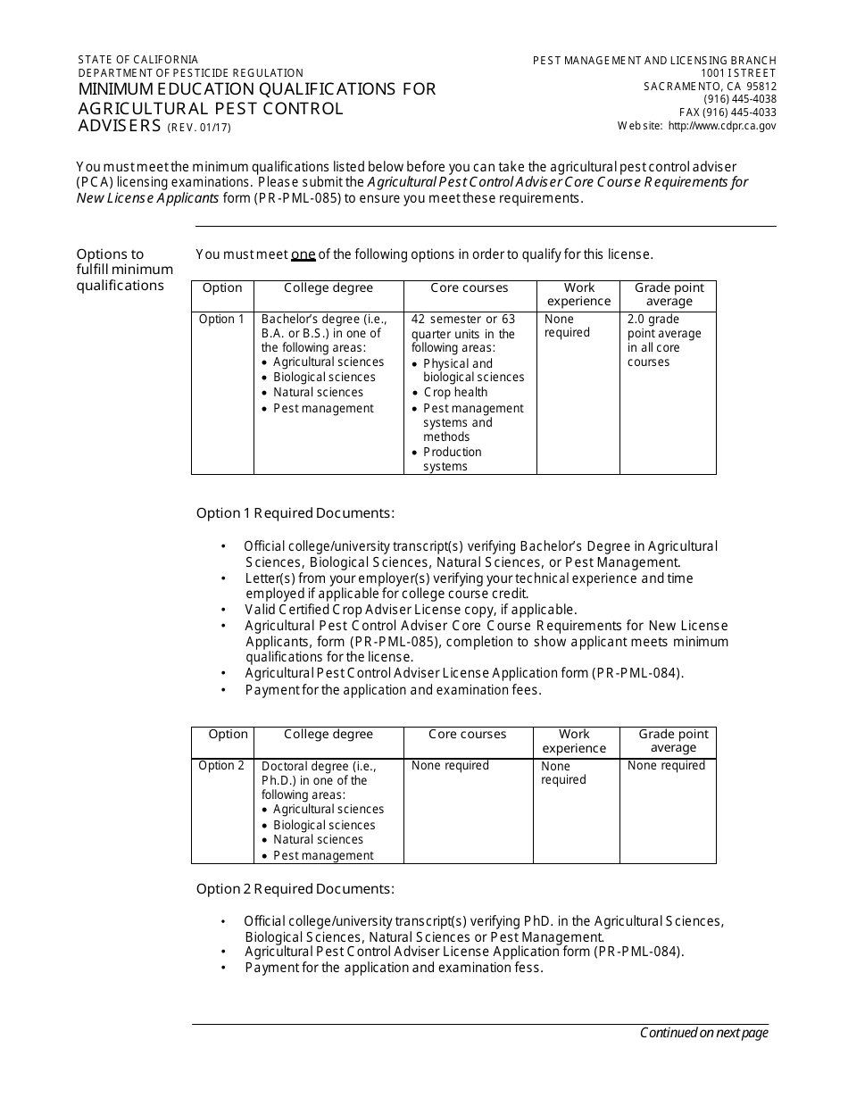 Agricultural Pest Control Adviser License Packet - California, Page 11