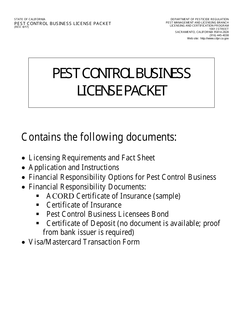 California Pest Control Business License Packet - Fill Out, Sign Online ...