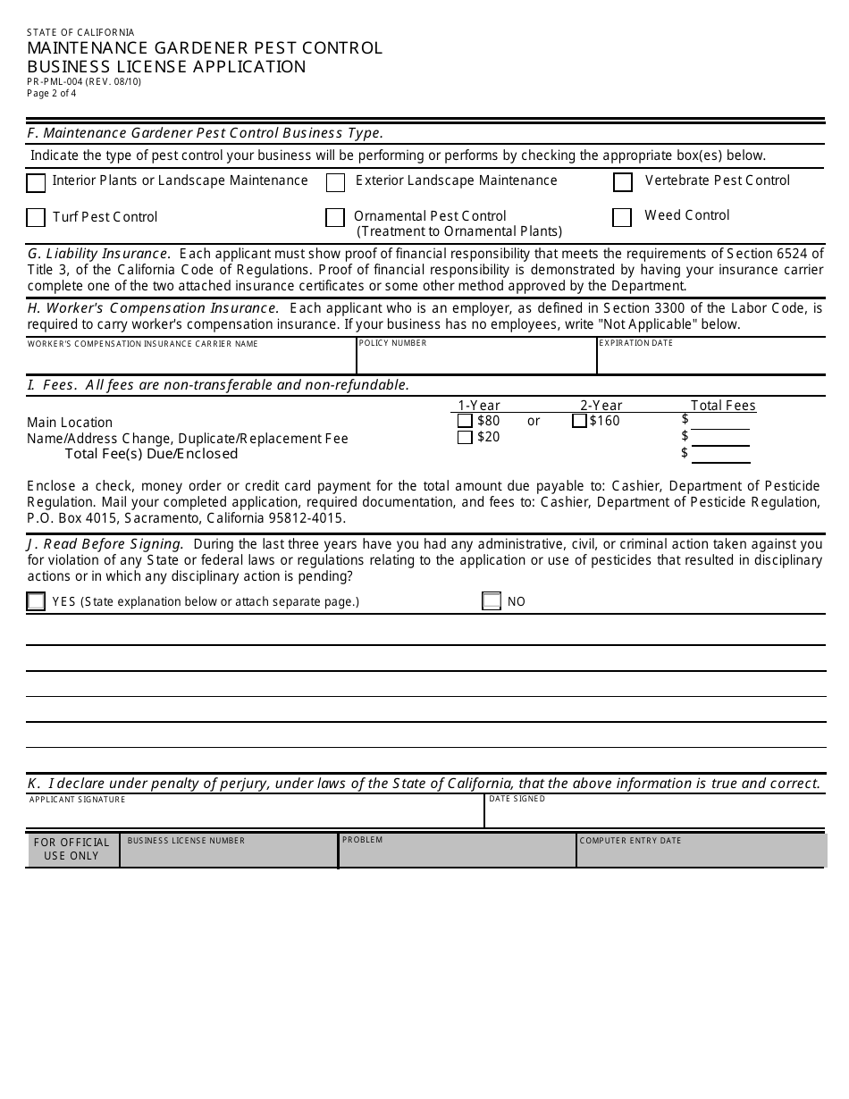 Maintenance Gardener Pest Control Business License Packet - California, Page 10