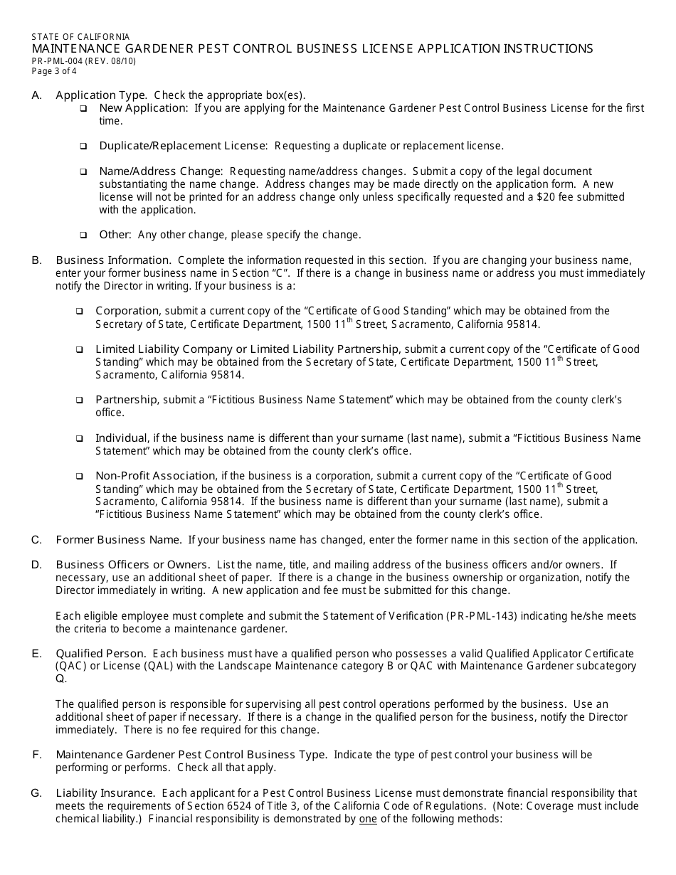 California Maintenance Gardener Pest Control Business License Packet