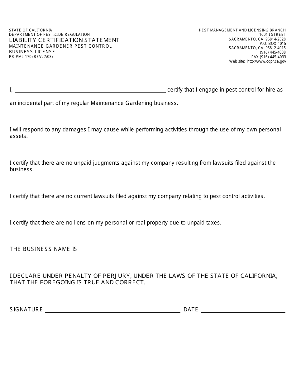 Maintenance Gardener Pest Control Business License Packet - California, Page 21