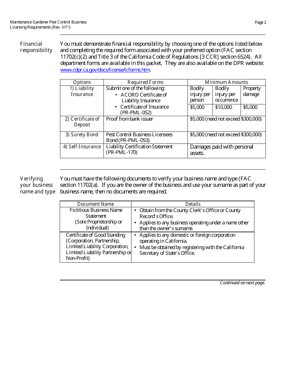 Maintenance Gardener Pest Control Business License Packet - California, Page 3