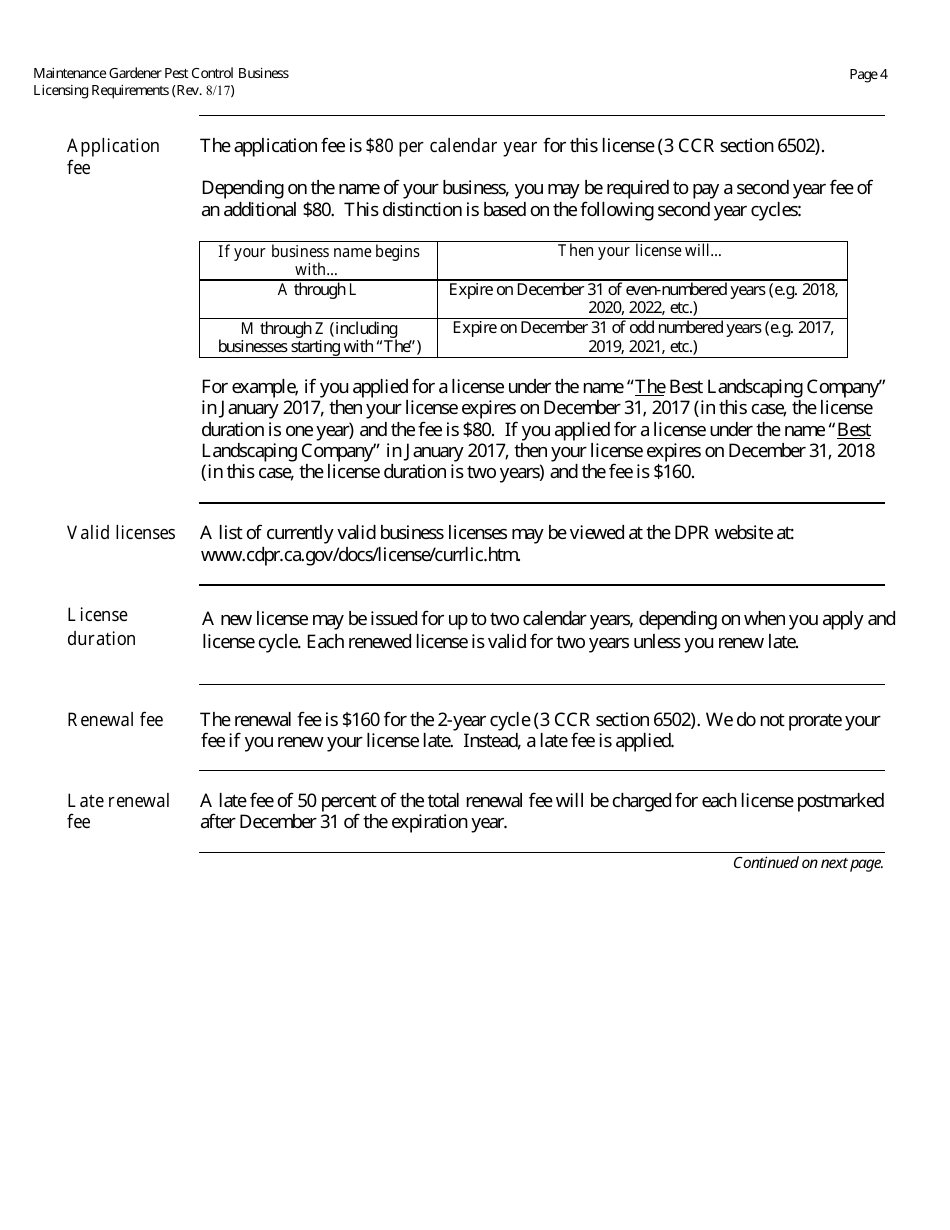 Maintenance Gardener Pest Control Business License Packet - California, Page 5