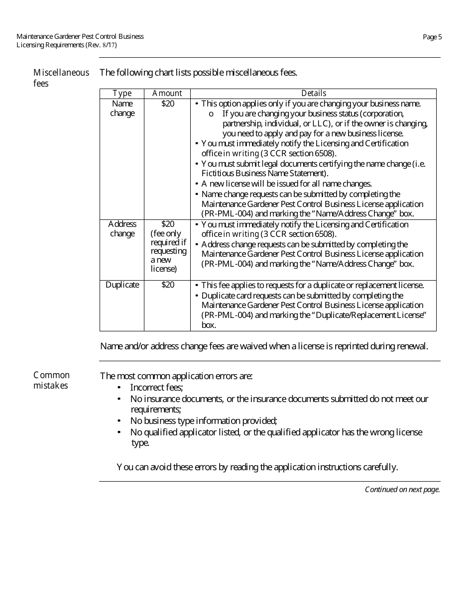 Maintenance Gardener Pest Control Business License Packet - California, Page 6