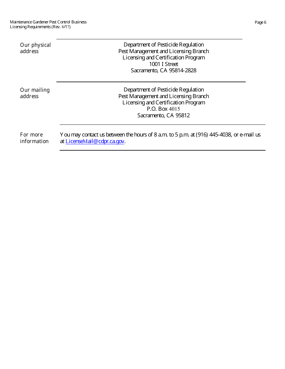 Maintenance Gardener Pest Control Business License Packet - California, Page 7