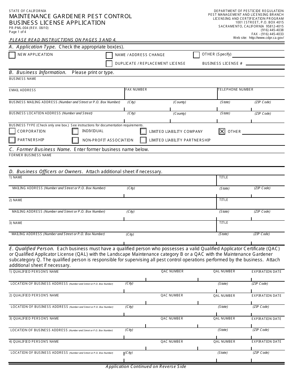 Maintenance Gardener Pest Control Business License Packet - California, Page 9