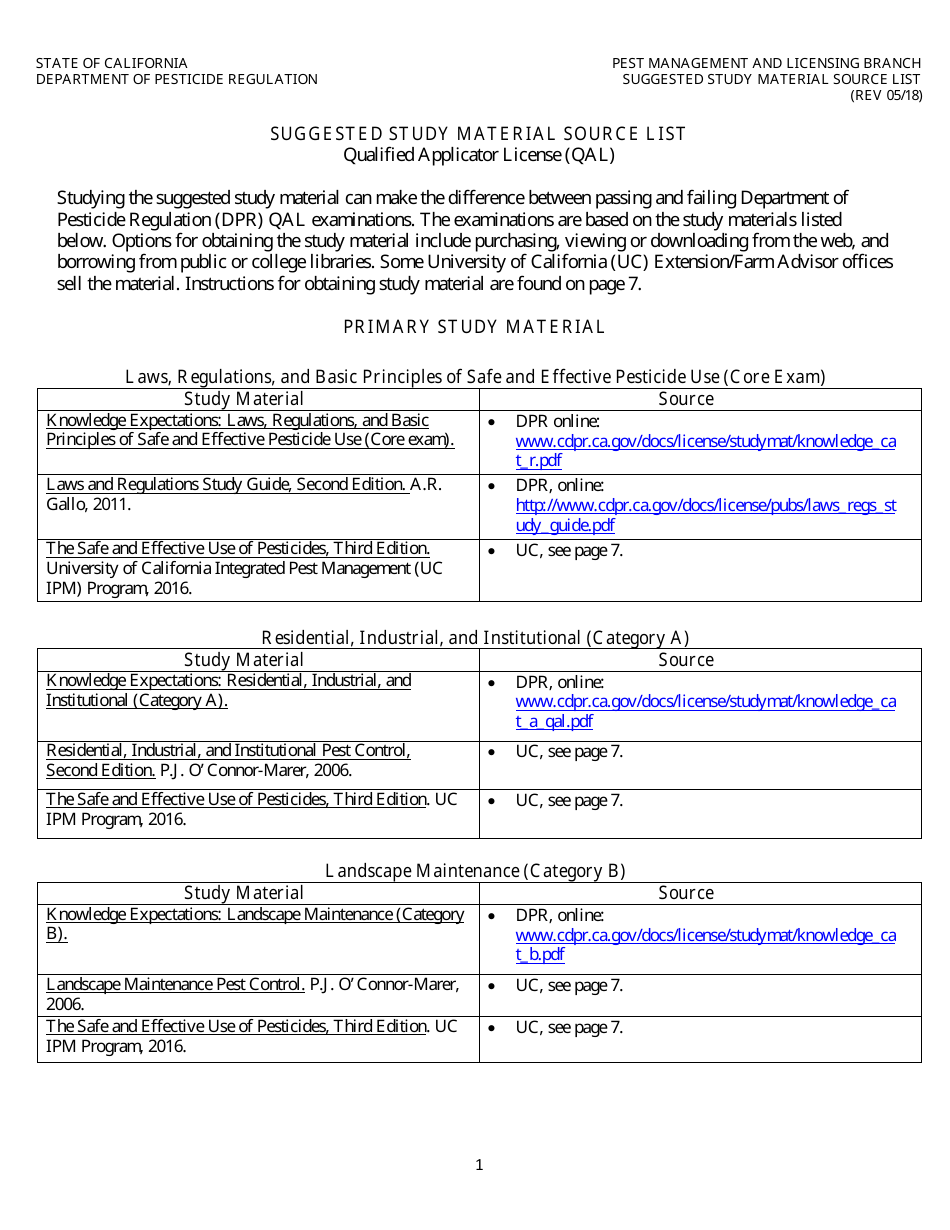 California Qualified Applicator License Packet Fill Out, Sign Online