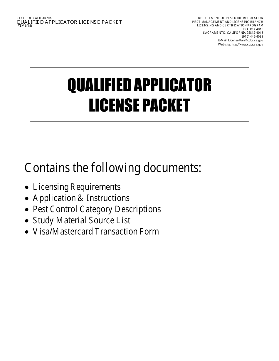 Qualified Applicator License Packet - California, Page 1