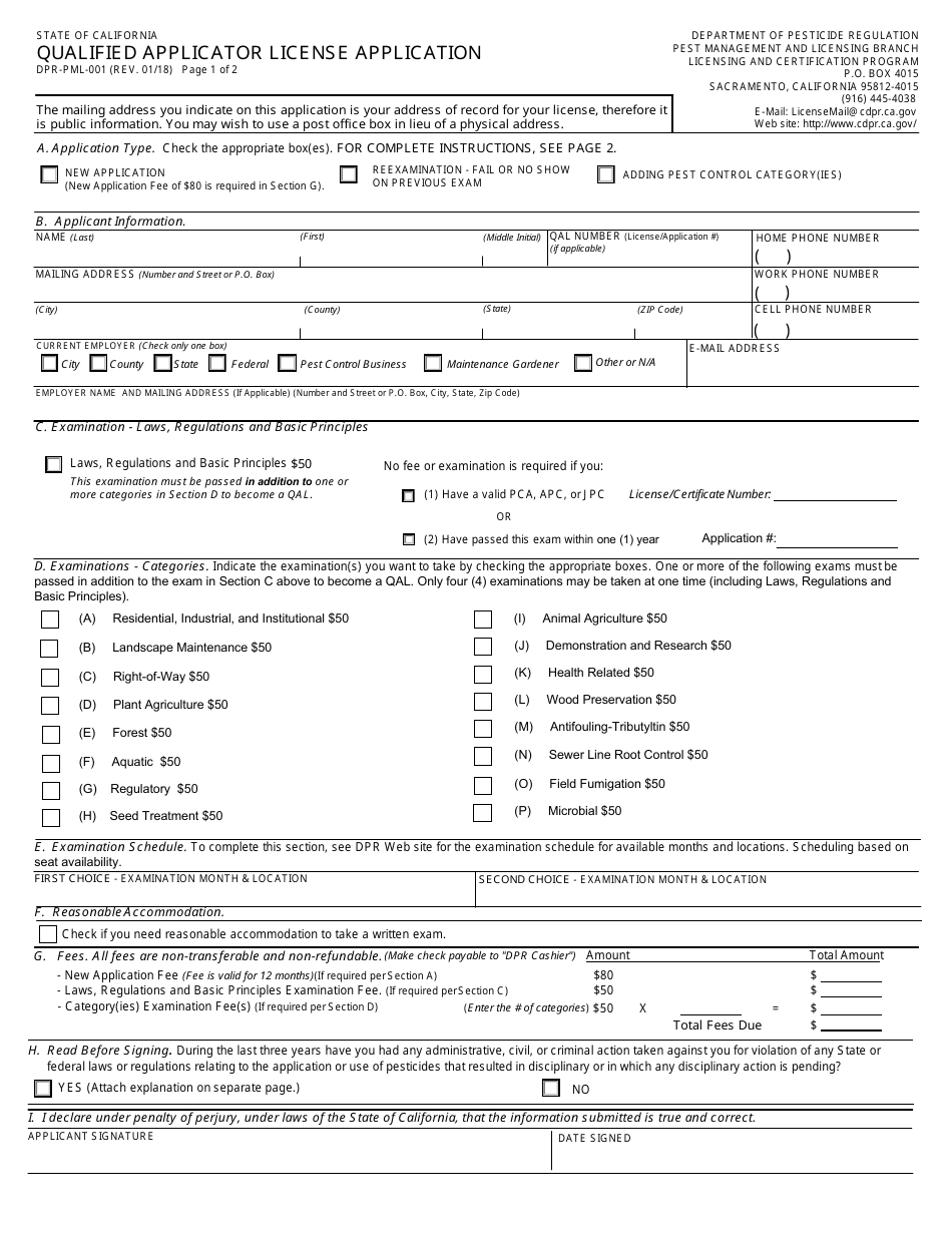 California Qualified Applicator License Packet Fill Out, Sign Online
