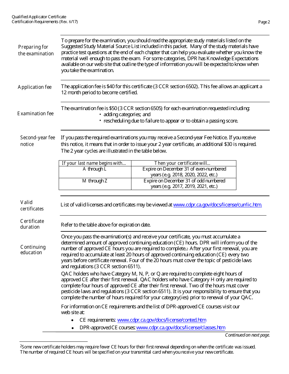 California Qualified Applicator Certificate Packet Fill Out, Sign