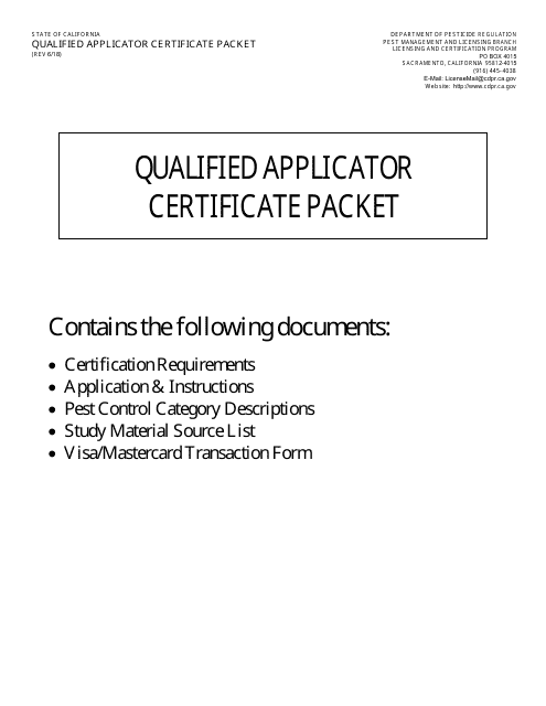Qualified Applicator Certificate Packet - California