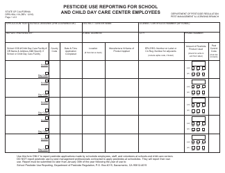 Form DPR-HSA-118 &quot;Pesticide Use Reporting for School and Child Day Care Center Employees&quot; - California
