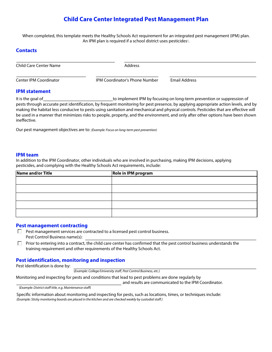 Child Care Center Integrated Pest Management Plan - California, Page 1
