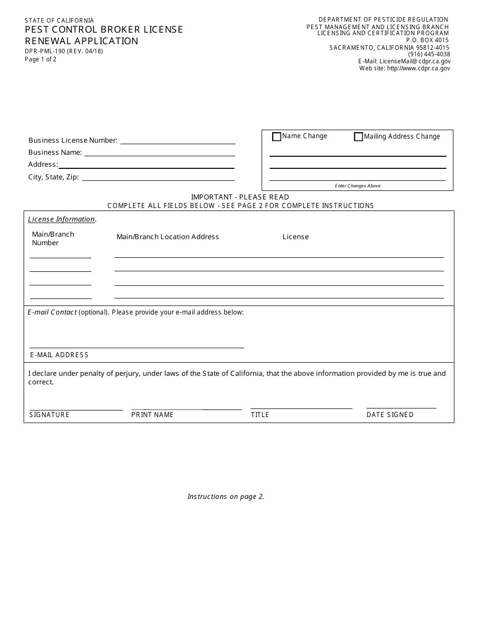Pest Control Broker License Renewal Application Packet - California, Page 3