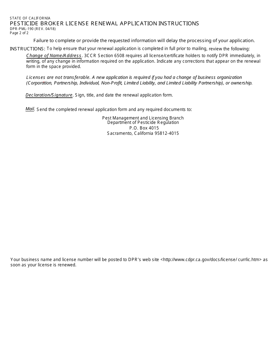 Pest Control Broker License Renewal Application Packet - California, Page 4