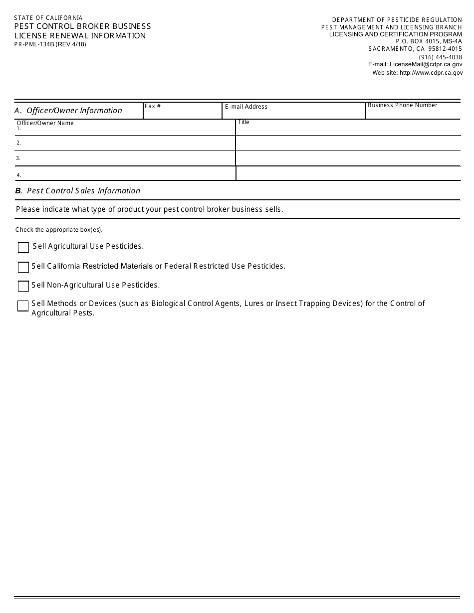 Pest Control Broker License Renewal Application Packet - California, Page 5