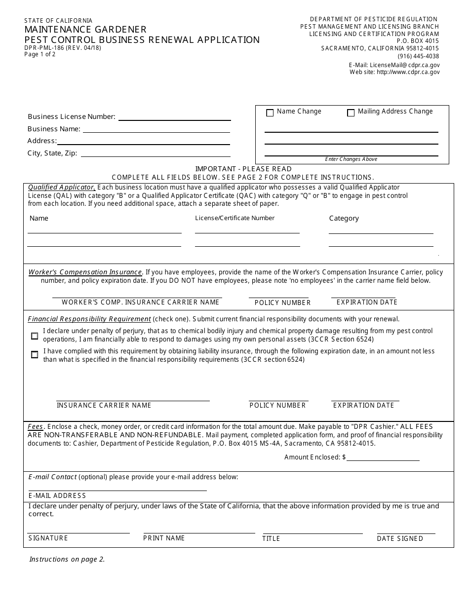 Maintenance Gardener Pest Control Business Renewal Application Packet - California, Page 3