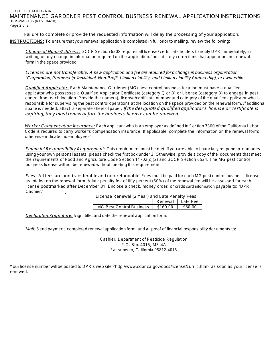 Maintenance Gardener Pest Control Business Renewal Application Packet - California, Page 4