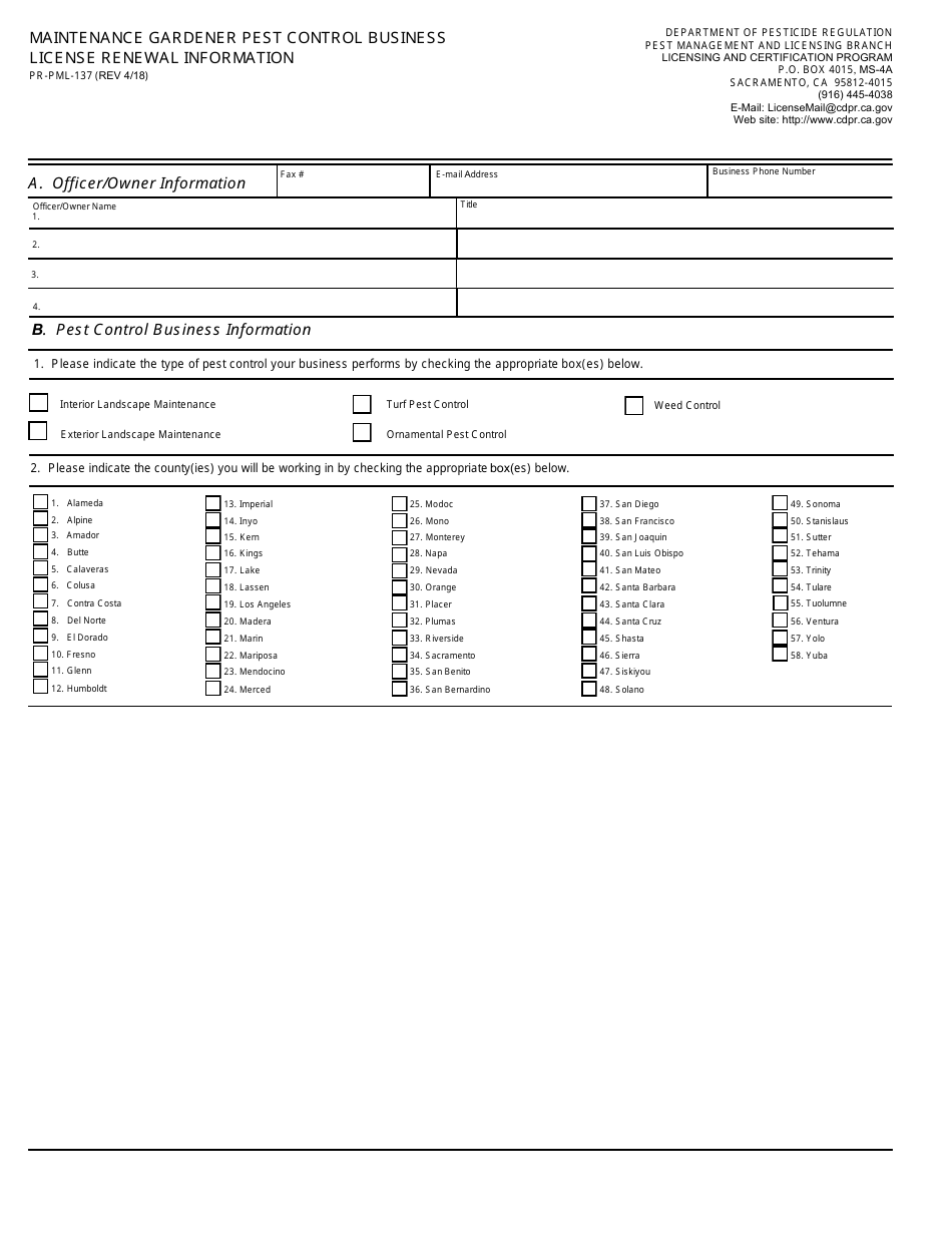 Maintenance Gardener Pest Control Business Renewal Application Packet - California, Page 5