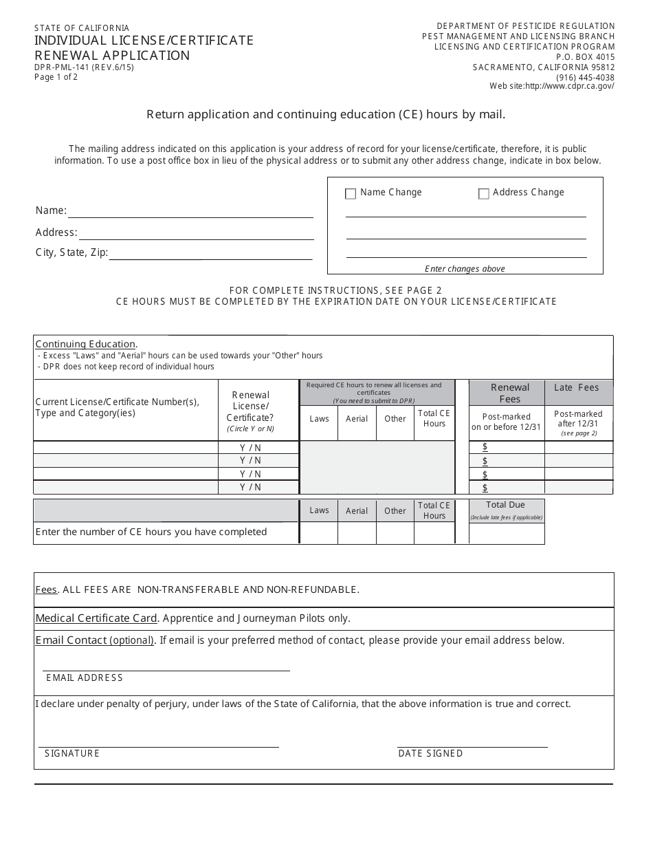 Individual License / Certificate Renewal Application Packet - California, Page 3