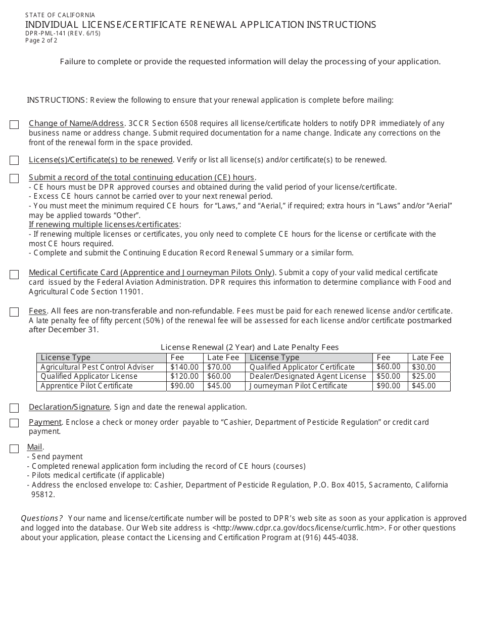 Individual License / Certificate Renewal Application Packet - California, Page 4