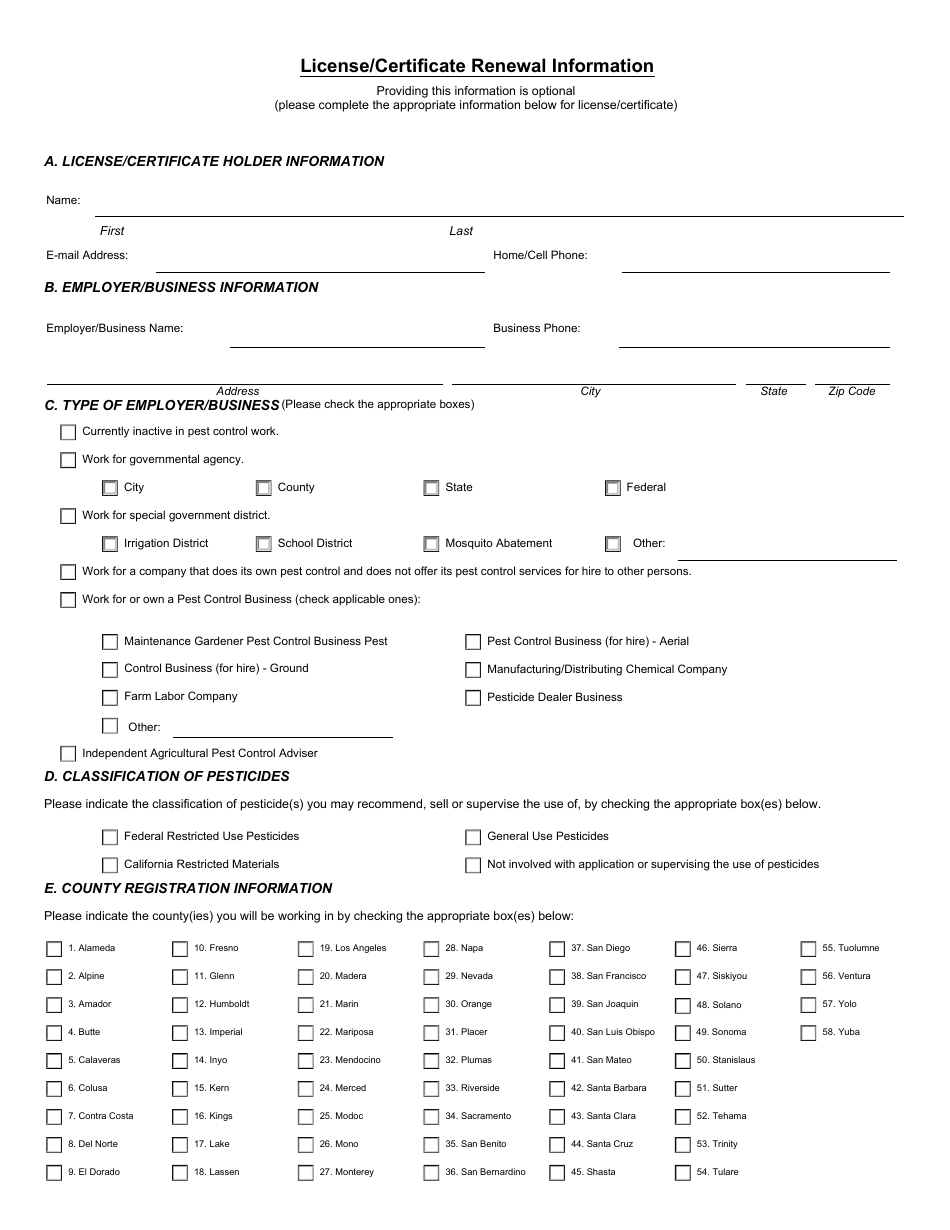 Individual License / Certificate Renewal Application Packet - California, Page 5