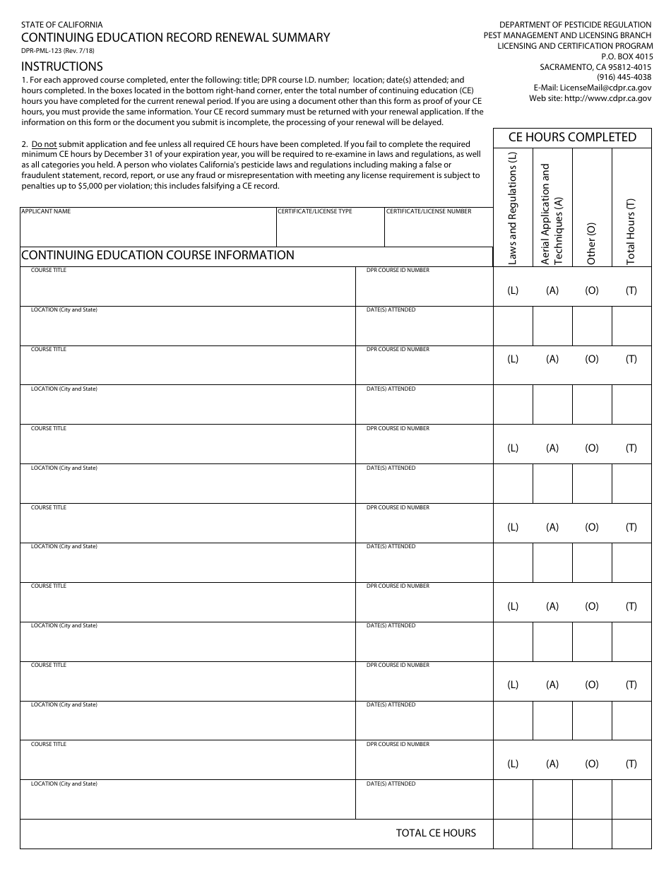 Individual License / Certificate Renewal Application Packet - California, Page 7