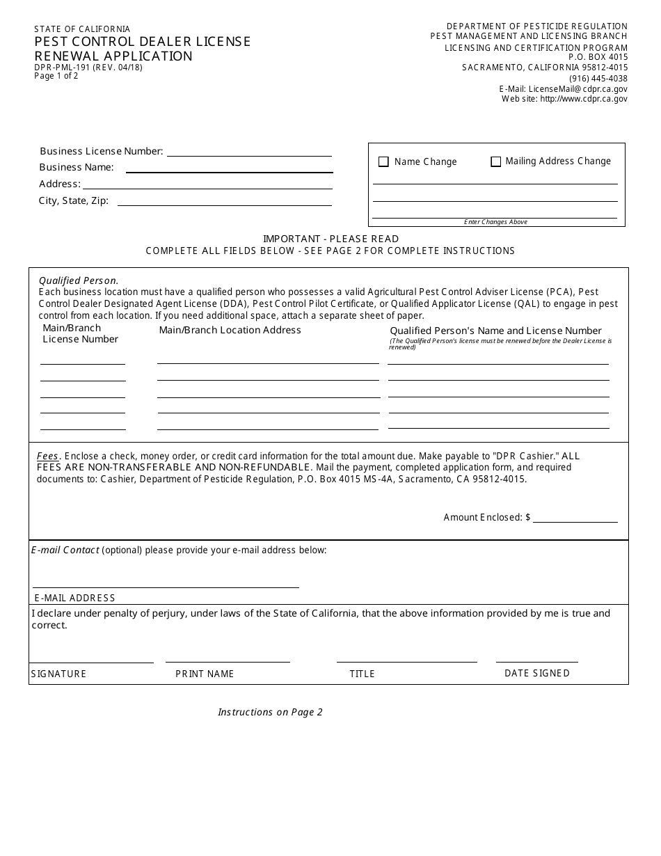 California Pest Control Dealer License Renewal Application Packet Fill Out Sign Online And 2094