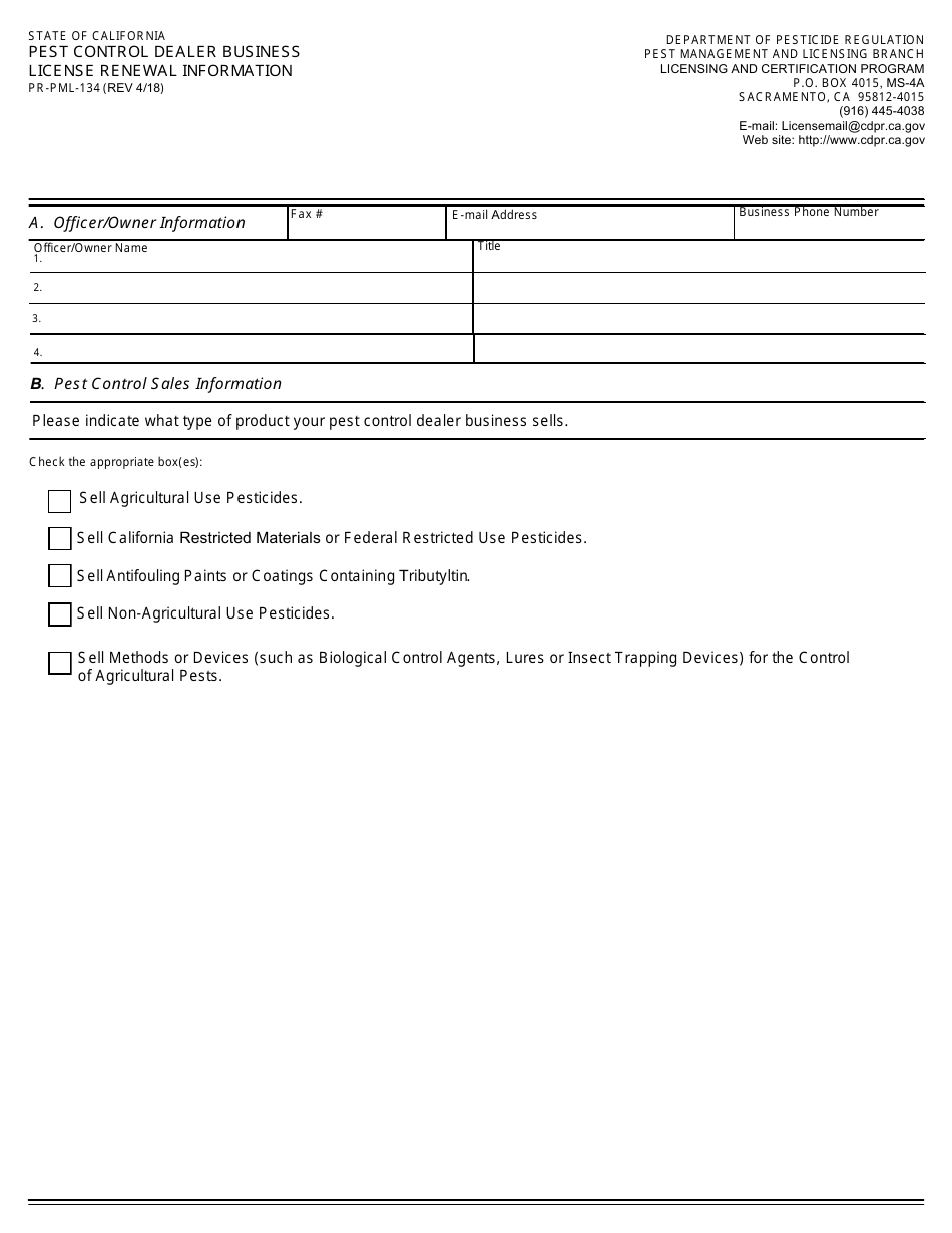 Pest Control Dealer License Renewal Application Packet - California, Page 5