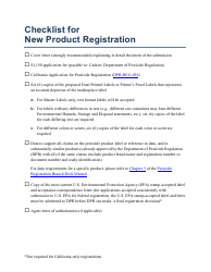 Document preview: Checklist for New Product Registration - California