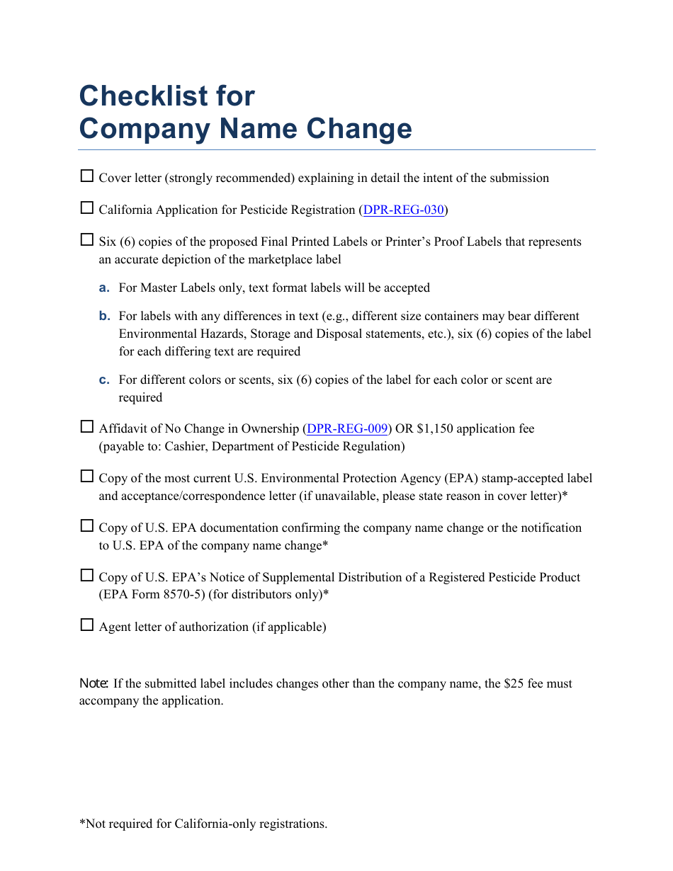 Checklist for Company Name Change - California, Page 1