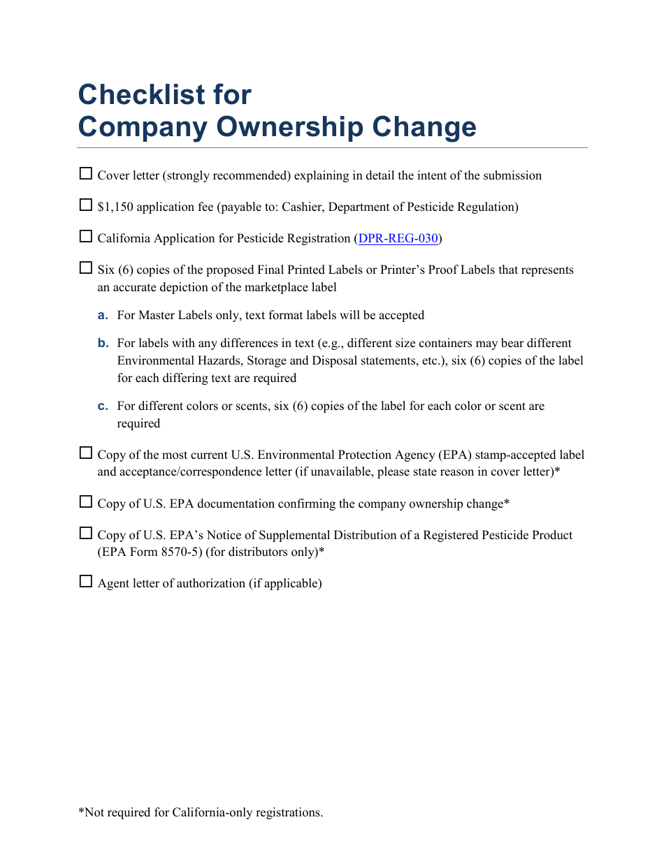 Checklist for Company Ownership Change - California, Page 1